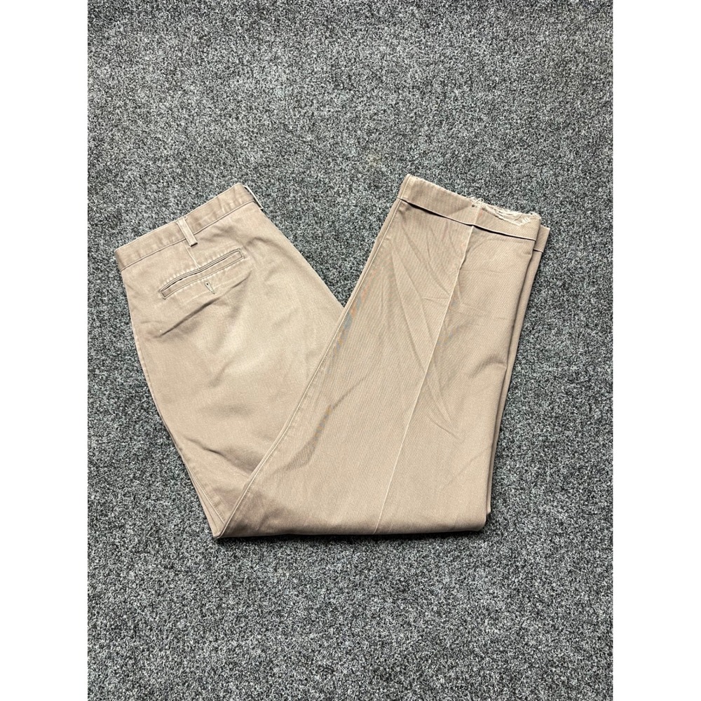 Savane Mens Pleated Chino Pants Tan Khaki Distressed Hems 38x29